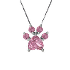 Pembe kuvars 18 ayar beyaz altın kolye (40 cm gümüş rolo zincir)