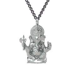 Ganeşa (Ganesha) Kolye - 18 ayar beyaz altın kolye (60 cm gümüş rolo zincir) #10cv1u6