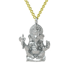 Ganeşa (Ganesha) Kolye - 18 ayar beyaz altın kolye (60 cm altın rolo zincir) #10qgwlz