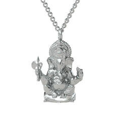 Ganeşa (Ganesha) Kolye - 18 ayar beyaz altın kolye (110 cm beyaz altın rolo zincir) #13cnha4