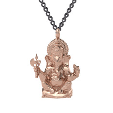 Ganeşa (Ganesha) Kolye - 14 ayar rose altın kolye (60 cm gümüş rolo zincir) #18xn3ss