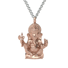 Ganeşa (Ganesha) Kolye - 8 ayar rose altın kolye (110 cm beyaz altın rolo zincir) #1gt5k1j