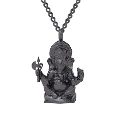 Ganeşa (Ganesha) Kolye - 925 ayar siyah rodyum kaplama gümüş kolye (60 cm gümüş rolo zincir) #1ni9nu2
