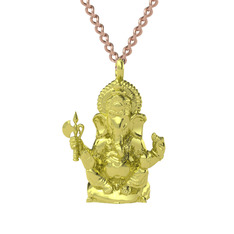 Ganeşa (Ganesha) Kolye - 14 ayar altın kolye (60 cm rose altın rolo zincir) #1q6e0d4