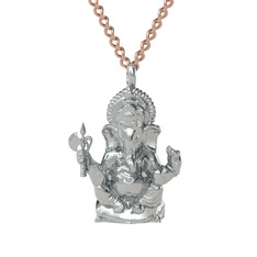 Ganeşa (Ganesha) Kolye - 18 ayar beyaz altın kolye (60 cm rose altın rolo zincir) #1vj3czl