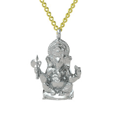 Ganeşa (Ganesha) Kolye - 18 ayar beyaz altın kolye (110 cm altın rolo zincir) #1xlgd62
