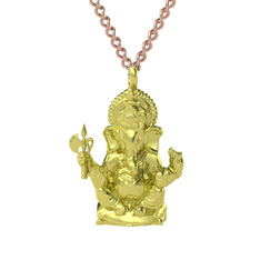 Ganeşa (Ganesha) Kolye - 925 ayar altın kaplama gümüş kolye (60 cm rose altın rolo zincir) #41x2ic