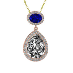 Lupine Kolye - Beyaz zirkon ve lab safir 18 ayar rose altın kolye (40 cm gümüş rolo zincir) #105bef5