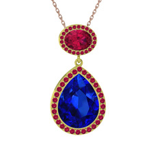 Lupine Kolye - Lab safir ve rodolit garnet 925 ayar altın kaplama gümüş kolye (40 cm rose altın rolo zincir) #10s6k9m