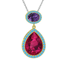 Lupine Kolye - Rodolit garnet, ametist ve akuamarin 14 ayar altın kolye (40 cm beyaz altın rolo zincir) #11d2yvh