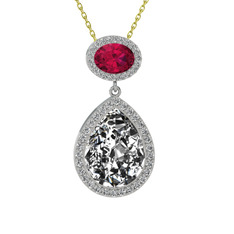 Beyaz zirkon ve rodolit garnet 18 ayar beyaz altın kolye (40 cm gümüş rolo zincir)