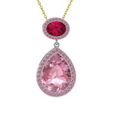 Lupine Kolye - Pembe kuvars ve rodolit garnet 925 ayar gümüş kolye (40 cm altın rolo zincir) #11ljunf