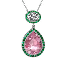 Lupine Kolye - Pembe kuvars, beyaz zirkon ve yeşil kuvars 925 ayar gümüş kolye (40 cm gümüş rolo zincir) #11pzliz