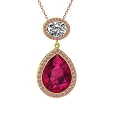 Lupine Kolye - Rodolit garnet, beyaz zirkon ve pembe kuvars 925 ayar altın kaplama gümüş kolye (40 cm rose altın rolo zincir) #12qqi8o