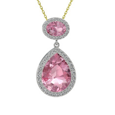 Pembe kuvars ve beyaz zirkon 18 ayar beyaz altın kolye (40 cm altın rolo zincir)