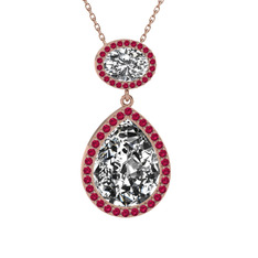 Beyaz zirkon ve rodolit garnet 14 ayar rose altın kolye (40 cm gümüş rolo zincir)