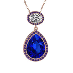 Lupine Kolye - Lab safir, beyaz zirkon ve ametist 18 ayar rose altın kolye (40 cm rose altın rolo zincir) #148azn3
