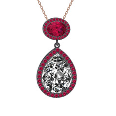 Lupine Kolye - Beyaz zirkon ve rodolit garnet 925 ayar siyah rodyum kaplama gümüş kolye (40 cm rose altın rolo zincir) #15mxdc