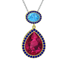 Lupine Kolye - Rodolit garnet, akuamarin ve lab safir 925 ayar altın kaplama gümüş kolye (40 cm beyaz altın rolo zincir) #16p6875