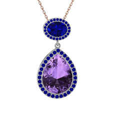 Lupine Kolye - Ametist ve lab safir 925 ayar gümüş kolye (40 cm gümüş rolo zincir) #16vcxp3