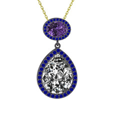 Lupine Kolye - Beyaz zirkon, ametist ve lab safir 925 ayar siyah rodyum kaplama gümüş kolye (40 cm altın rolo zincir) #16y8856