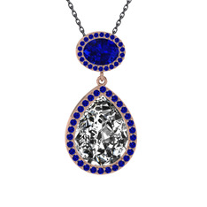 Lupine Kolye - Beyaz zirkon ve lab safir 14 ayar rose altın kolye (40 cm gümüş rolo zincir) #174ko20