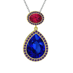 Lupine Kolye - Lab safir, rodolit garnet ve ametist 14 ayar altın kolye (40 cm beyaz altın rolo zincir) #17ee00w