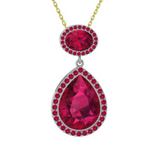 Lupine Kolye - Rodolit garnet 14 ayar beyaz altın kolye (40 cm altın rolo zincir) #17efyaj