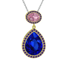 Lupine Kolye - Lab safir, pembe kuvars ve ametist 14 ayar altın kolye (40 cm gümüş rolo zincir) #185w7t7