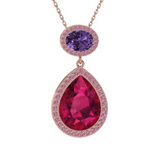 Lupine Kolye - Rodolit garnet, ametist ve pembe kuvars 14 ayar rose altın kolye (40 cm rose altın rolo zincir) #18hjo5f