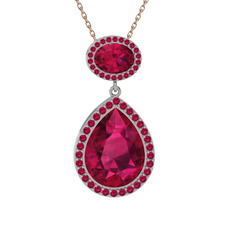 Lupine Kolye - Rodolit garnet 8 ayar beyaz altın kolye (40 cm rose altın rolo zincir) #18qucas