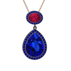 Lupine Kolye - Lab safir ve rodolit garnet 925 ayar siyah rodyum kaplama gümüş kolye (40 cm gümüş rolo zincir) #1adgm2c