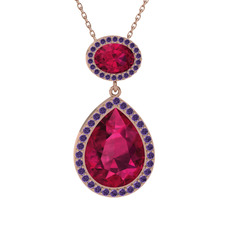 Lupine Kolye - Rodolit garnet ve ametist 18 ayar rose altın kolye (40 cm rose altın rolo zincir) #1agjp6j