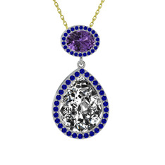 Lupine Kolye - Beyaz zirkon, ametist ve lab safir 18 ayar beyaz altın kolye (40 cm altın rolo zincir) #1arukgq