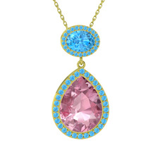 Lupine Kolye - Pembe kuvars ve akuamarin 925 ayar altın kaplama gümüş kolye (40 cm gümüş rolo zincir) #1bnc5n
