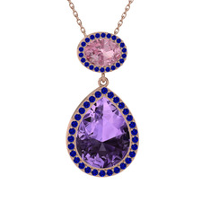 Lupine Kolye - Ametist, pembe kuvars ve lab safir 8 ayar rose altın kolye (40 cm rose altın rolo zincir) #1dkop4a
