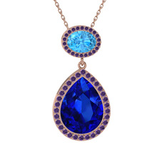 Lupine Kolye - Lab safir, akuamarin ve ametist 925 ayar rose altın kaplama gümüş kolye (40 cm gümüş rolo zincir) #1ey673h