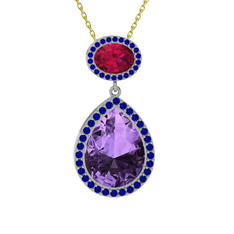 Lupine Kolye - Ametist, rodolit garnet ve lab safir 18 ayar beyaz altın kolye (40 cm gümüş rolo zincir) #1fmjxhv