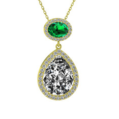 Beyaz zirkon ve yeşil kuvars 18 ayar altın kolye (40 cm altın rolo zincir)