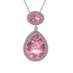 Lupine Kolye - Pembe kuvars 925 ayar gümüş kolye (40 cm beyaz altın rolo zincir) #1gqbzdg