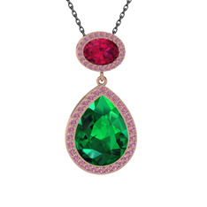 Lupine Kolye - Yeşil kuvars, rodolit garnet ve pembe kuvars 14 ayar rose altın kolye (40 cm gümüş rolo zincir) #1gqgbl0