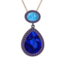 Lupine Kolye - Lab safir, akuamarin ve ametist 925 ayar siyah rodyum kaplama gümüş kolye (40 cm gümüş rolo zincir) #1h9vgd9