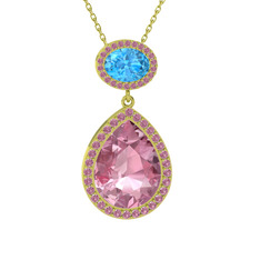 Lupine Kolye - Pembe kuvars ve akuamarin 8 ayar altın kolye (40 cm altın rolo zincir) #1ivphr8