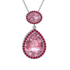 Lupine Kolye - Pembe kuvars ve rodolit garnet 14 ayar beyaz altın kolye (40 cm beyaz altın rolo zincir) #1j1ogdw