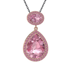 Pembe kuvars 925 ayar rose altın kaplama gümüş kolye (40 cm gümüş rolo zincir)