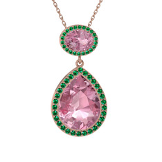 Lupine Kolye - Pembe kuvars ve yeşil kuvars 8 ayar rose altın kolye (40 cm rose altın rolo zincir) #1jvurc8