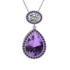 Lupine Kolye - Ametist ve beyaz zirkon 8 ayar beyaz altın kolye (40 cm beyaz altın rolo zincir) #1krtslj