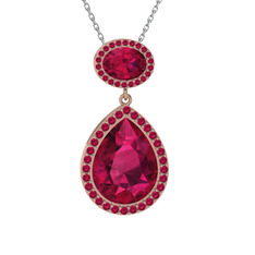 Rodolit garnet 925 ayar rose altın kaplama gümüş kolye (40 cm beyaz altın rolo zincir)