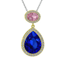 Lupine Kolye - Lab safir, pembe kuvars ve beyaz zirkon 14 ayar altın kolye (40 cm beyaz altın rolo zincir) #1lytdce