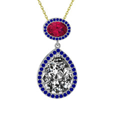Lupine Kolye - Beyaz zirkon, rodolit garnet ve lab safir 18 ayar beyaz altın kolye (40 cm gümüş rolo zincir) #1ms7s66